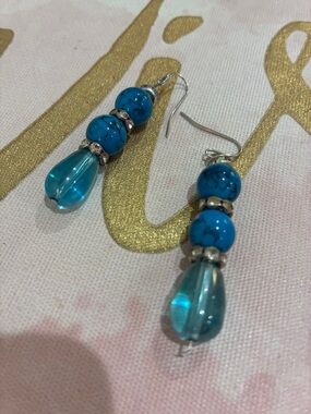 Turquoise Blue Bead Drop Earrings - Women Jewelry